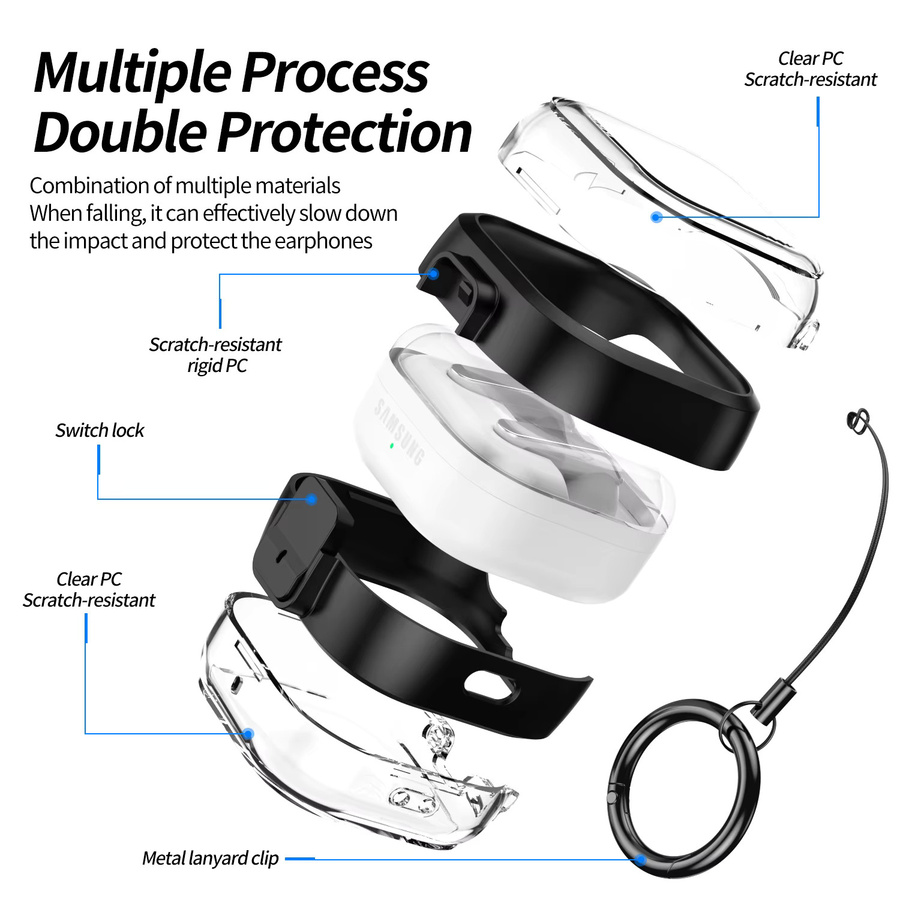 Transparente Schutzhülle mit Sicherheitsschloss für Galaxy Buds 4 und Buds 4 Pro in Pink, stoßfeste Kopfhörerhülle - Bild 5