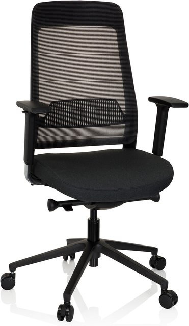 hjh OFFICE Profi Bürostuhl CHIARO T1 BLACK mit Armlehnen, höhenverstellbar und verstellbarer Sitztiefe, Stoff und Netzstoff, Farbe: Schwarz - Bild 1