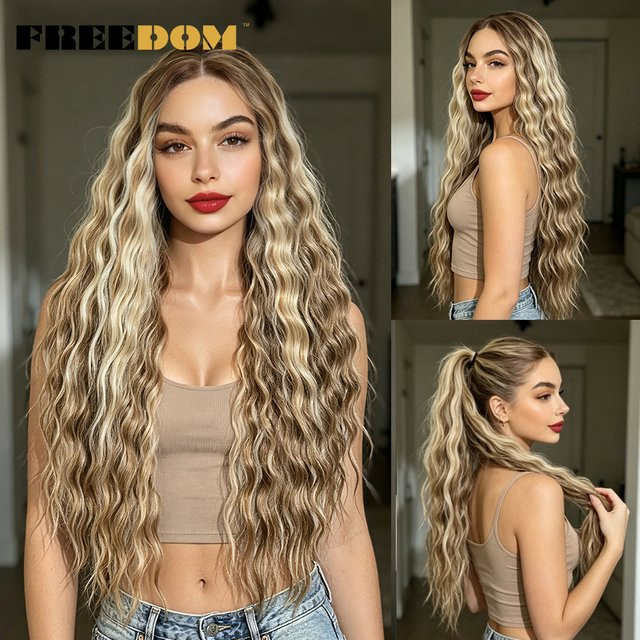 FREEDOM Lace-Front-Perücke, lockig, Ombre Braun Blond, Damen - Bild 1