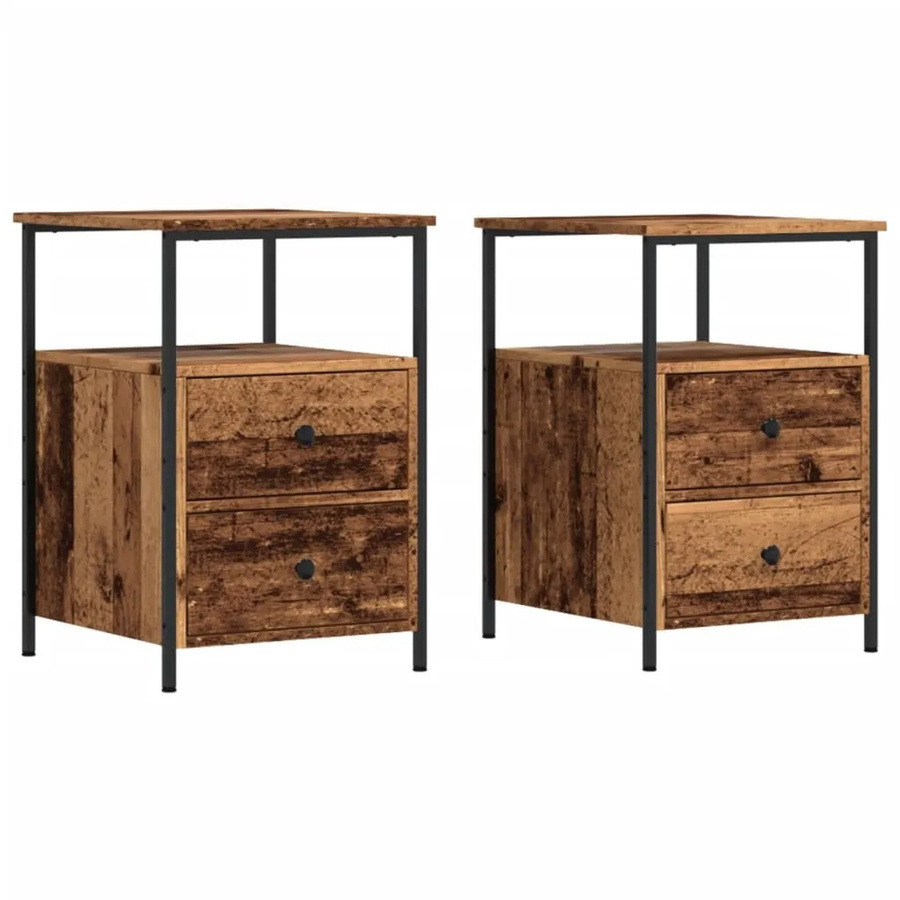 vidaXL Nachttische 2er Set in Altholz-Optik Braun, modern für dein Schlafzimmer, B/T/H: 35 x 35,5 x 50 cm - Bild 2