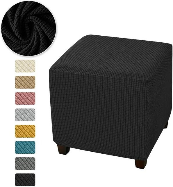 Yiran Furniture Quadratische Hockerbezüge aus Polarfleece in Schwarz, Elastisch und Schmutzabweisend - Bild 1