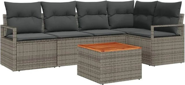 vidaXL Garten-Sofa-Set 6-teilig in Grau mit Polstern, L-Form, aus Polyrattan und pulverbeschichtetem Stahl - Bild 1