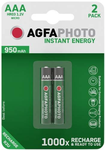 AgfaPhoto HR03 Micro AAA NiMH Akku 950 mAh 1.2V, 2 Stück, Multicolor - Bild 1