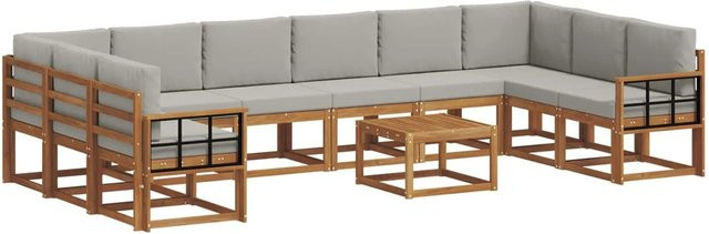 vidaXL Outdoor-Sofagarnitur aus Akazienholz in L-Form mit 11-teiligem Set, Farbe: Natur und Hellgrau - Bild 1