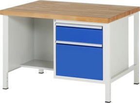 Rau Werkbank höhenverstellbar 8451A2 mit 2 Schubladen, Braun, B: 125 cm, T: 90 cm, H: 84-104 cm - Bild 1