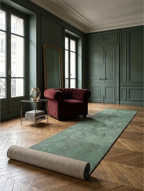 Kadima Design DALAR Kurzflor Läufer in Waldgrün mit abstraktem Design, B/T: 80 x 300 cm - Bild 1