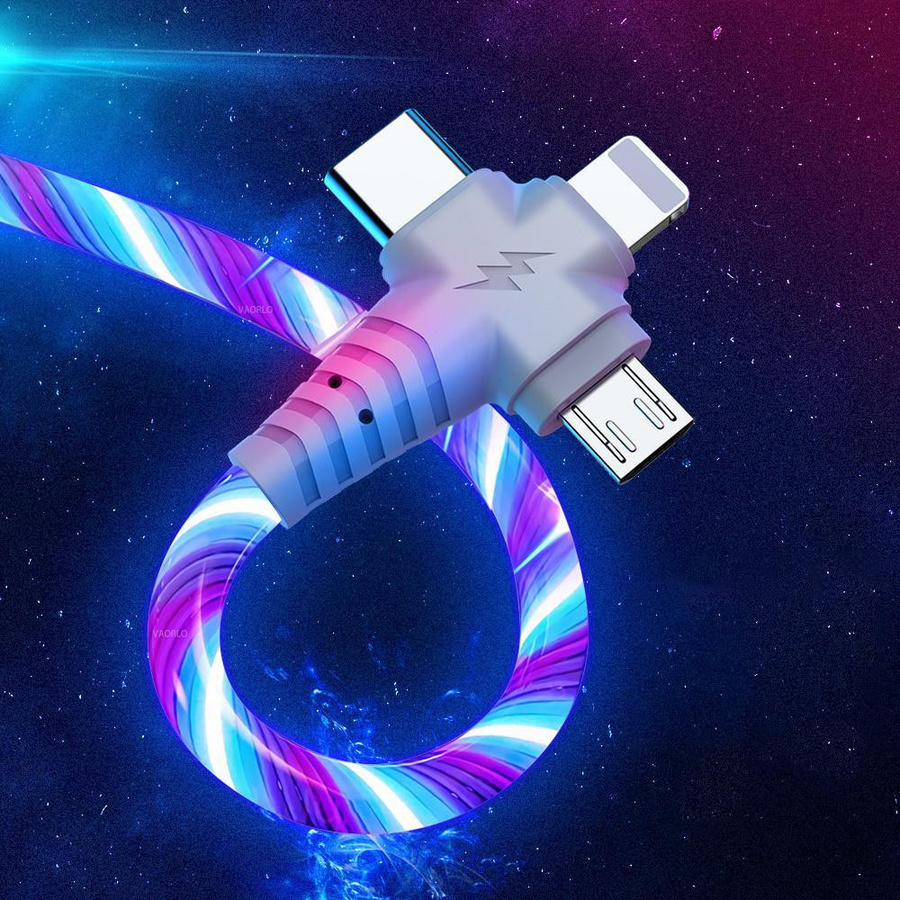 VAORLO 3-in-1 Leuchtendes USB-A Ladekabel mit schnellem Ladefluss in Rot - Bild 3