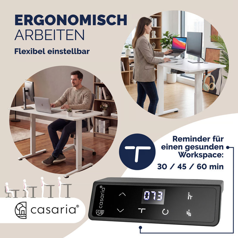CASARIA Elektrischer höhenverstellbarer Schreibtisch in Weiß mit Melaminplatte und Kabelwanne, B/T/H: 140 x 70 x 72-117 cm - Bild 4