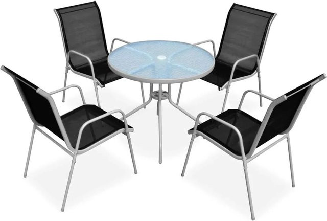 Furnicato Gartenmöbel Set Grau mit Tisch und 4 Stapelstühlen aus Textilene und Stahl - Bild 1