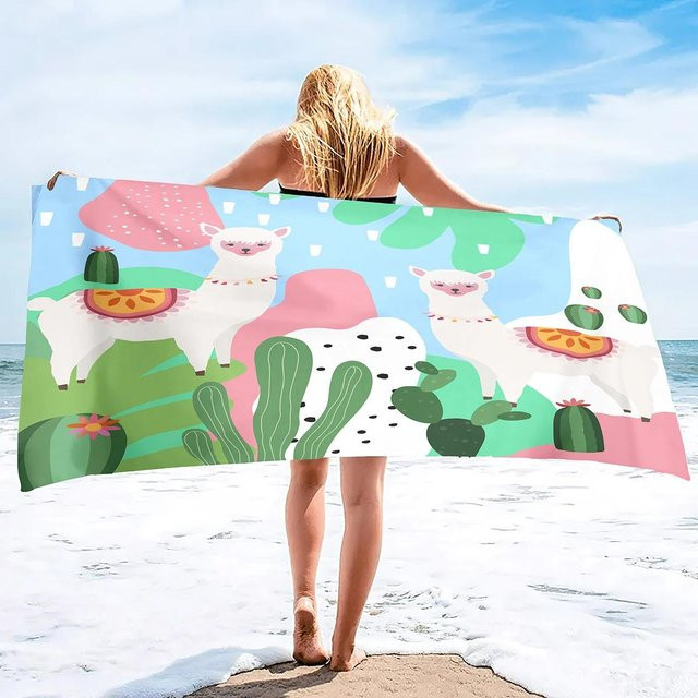 Alpaka Sandfreies Mikrofaser Strandtuch, Schnelltrocknendes Übergroßes Poolhandtuch für Kinder, Multicolour, Breite: 100 cm, Tiefe: 50 cm - Bild 1