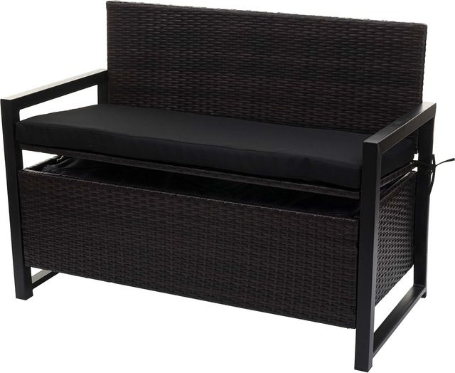 MCW Poly-Rattan 2er Sitzbank F39 als Gartenbank mit Staufach und Kissen, Braun/Schwarz - Bild 1