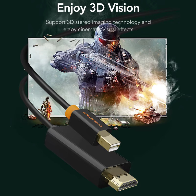 CABLETIME Mini Displayport auf HDMI Thunderbolt 2 Adapterkabel für MacBook Air und Laptops in 4K UHD, erhältlich in Schwarz oder Weiß - Bild 3