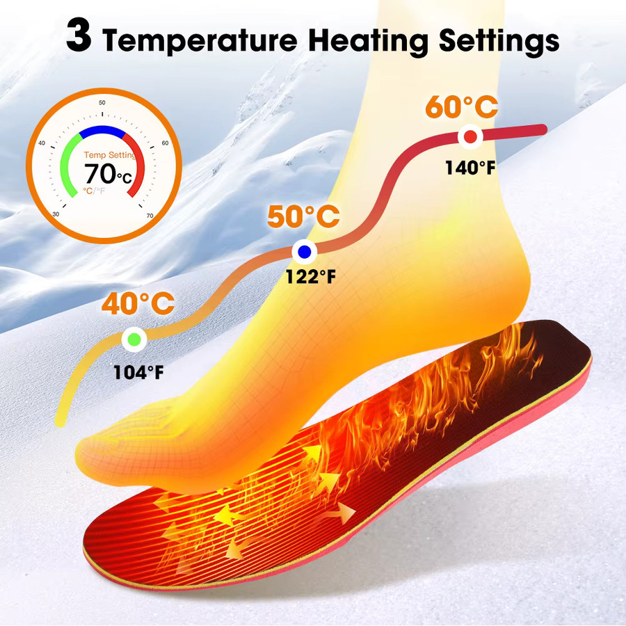 PASTSKY Intelligente beheizte Einlegesohlen mit APP-Steuerung, kabellose Heizung und verstellbarer Temperatur, wiederaufladbar für Winter und Outdoor - Bild 2