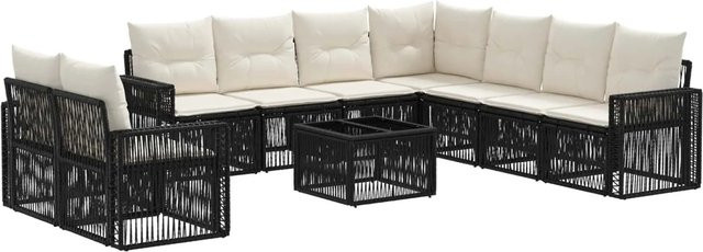 vidaXL Gartensofa-Set 10-tlg. aus Poly-Rattan in Schwarz und Cremeweiß mit Polsterung, Eckelementen und Couchtisch für Garten und Terrasse - Bild 1