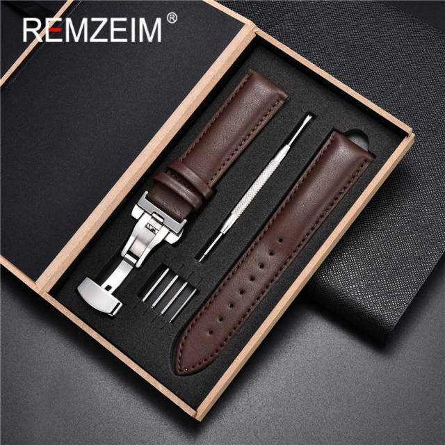 Uhrenarmband Echtleder, Kalbsleder, Schwarz, Herren - Bild 1