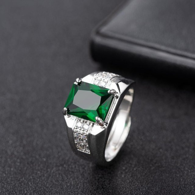 WOSIKATE Ring Kupfer, Smaragd, Zirkonia, Saphir, Schwarz, Herren - Bild 1