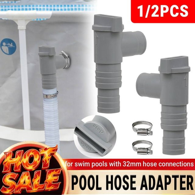 Shunmaii PVC-Poolschlauchadapter mit Absperrventil in Grau, 32 mm Durchmesser, auslaufsicherer Ersatz für Außenpool-Filterpumpen - Bild 1