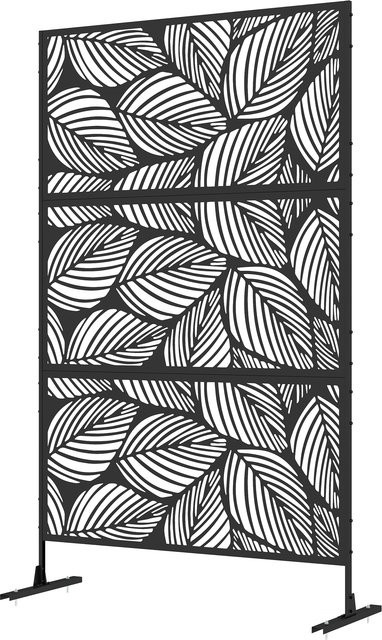 Outsunny Gartensichtschutz mit Blättermuster aus Stahl als Balkon Sichtschutz und Raumteiler, Schwarz, B: 122 cm, H: 198 cm - Bild 1