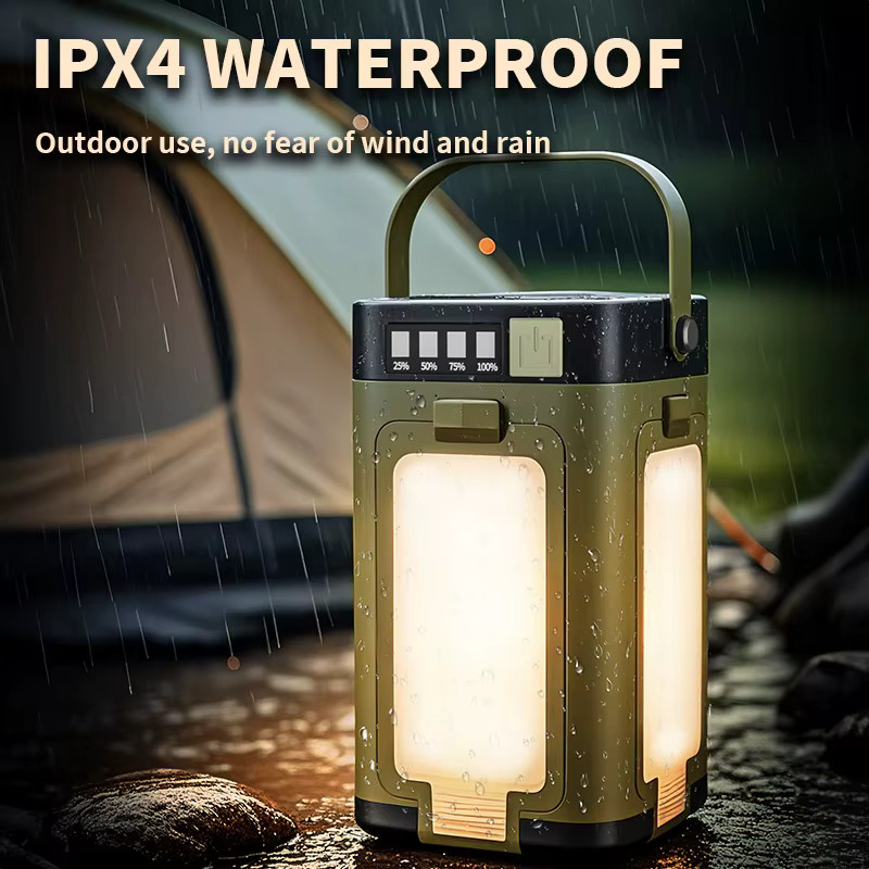 XIWANGFIRE Solarbetriebene Tragbare Campinglampe mit 2000mAh Powerbank, Faltbare Hängezeltlampe mit Intelligentem Display in Grün und Weiß - Bild 2