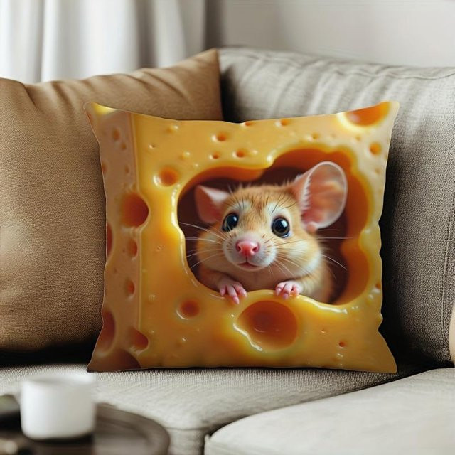 JMG Clothing Sofakissenbezug Maus im Käse mit 2D-Druck, Farbe: Gelb, Breite: 60 cm, Höhe: 60 cm - Bild 1