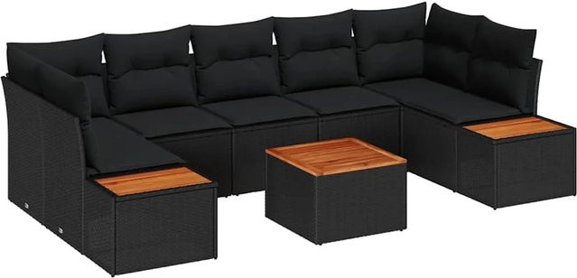 vidaXL Garten-Sofa-Set aus Poly Rattan in Schwarz mit 8 Teilen, modernem Design und Kissen inklusive Stauraum - Bild 1