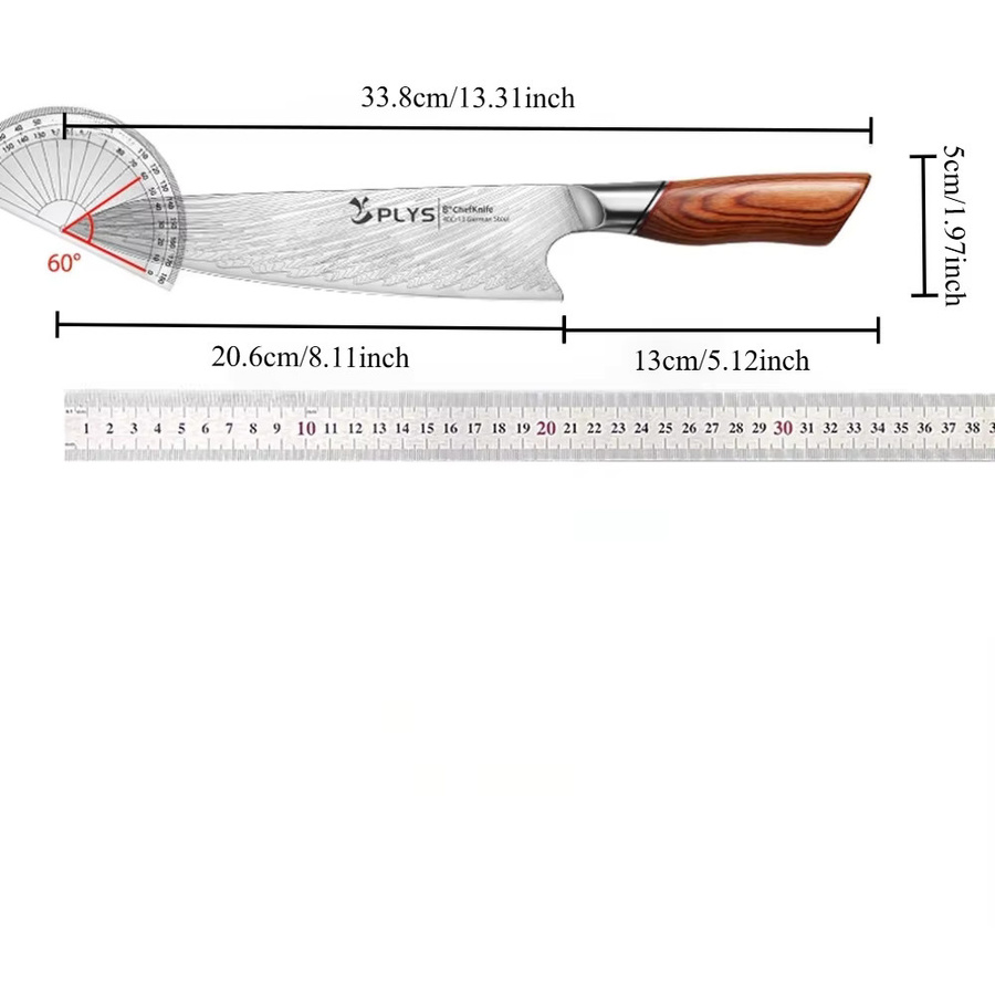PLYS Kochmesser mit Damastmuster und Holzgriff für Fleisch, Fisch und Sashimi - Bild 5