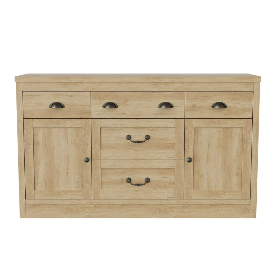 PXloue Sideboard aus Holz in Braun mit 5 Schubladen und 2 Türen, Buffetschrank für Küche, Esszimmer oder Flur, B/T/H: 135 x 40 x 80 cm - Bild 2