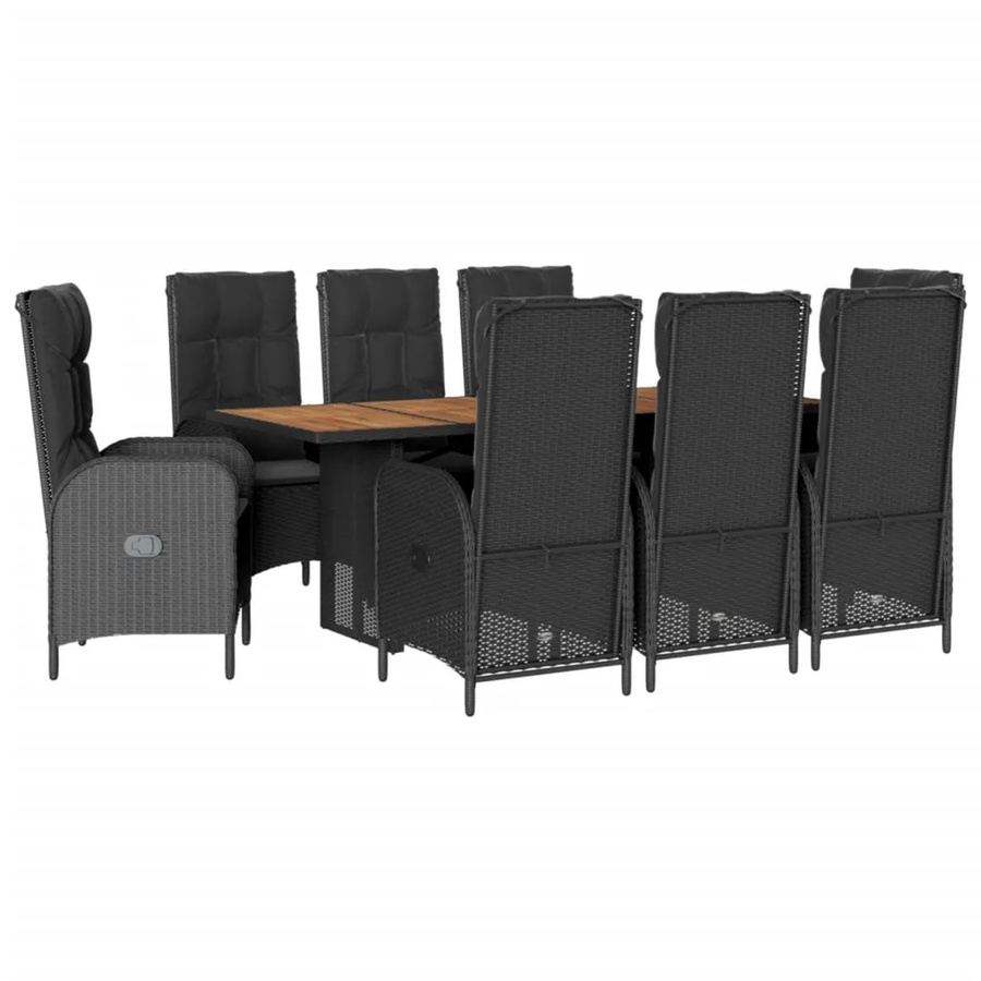 vidaXL 9-teilige Garten-Essgruppe aus PE-Rattan und Akazienholz in Schwarz mit Kissen - Bild 2