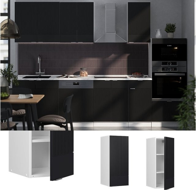 Vicco Hängeschrank Fame-Line Küchenschrank Weiß Schwarz gestreift mit Soft-Close-Scharnieren und Regalböden - Bild 1