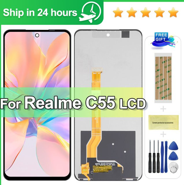 OPPO Realme C55 RMX3710 Ersatzbildschirm mit 6,72 Zoll LCD-Display und Touchscreen-Digitizer-Baugruppe in Schwarz - Bild 1