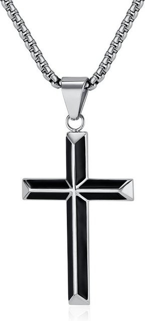 YIRAN Jewelry Halskette Edelstahl, Schrägkreuz Anhänger, Schwarz, Herren - Bild 1