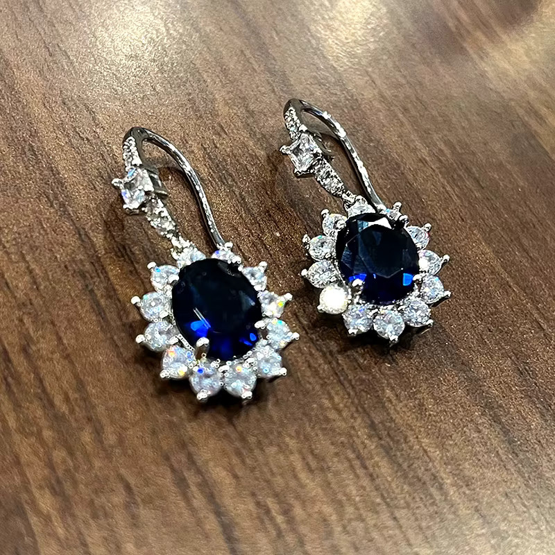 Huitan Ohrringe, Blau, Zirkonia, Silber, Damen, Vintage - Bild 3