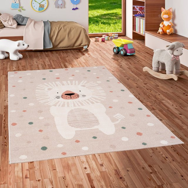 Pergamon Kinder Teppich Happy Kids in Beige und Multicolour, pflegeleichter Webteppich mit Kinder-Motiv und High-Low-Effekt - Bild 1
