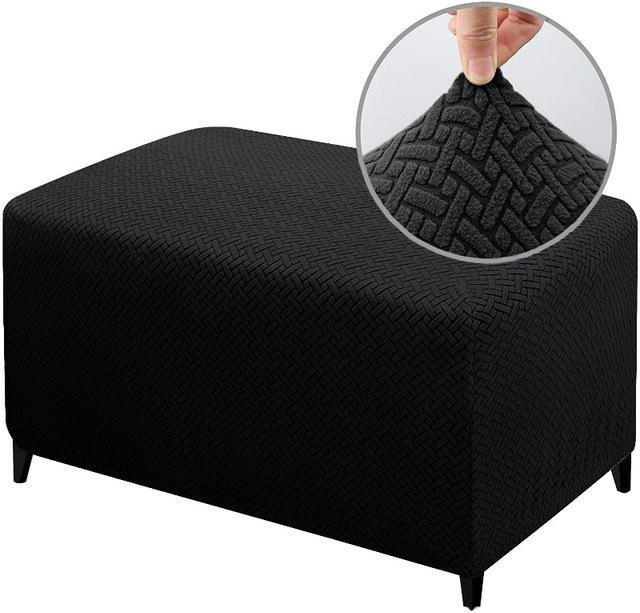 Coolazy Jacquard-Ottoman-Bezug für Hocker und Bänke, dehnbar und waschbar, Schwarz - Bild 1