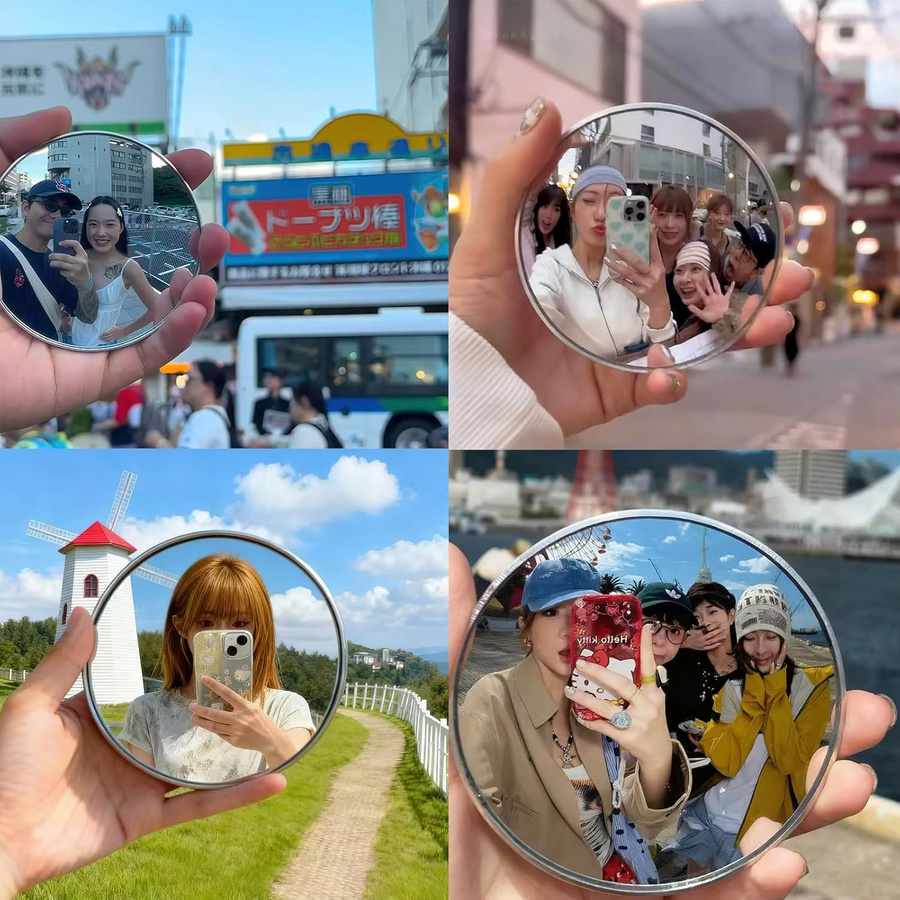 Tragbarer Mini Weitwinkel-Kugelspiegel in Silber für iPhone und Samsung zum Vlogging und für Selfies - Bild 3
