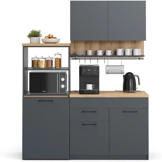 Vicco Singleküche Egbert Küchenzeile in Anthrazit und Eiche mit ausziehbarem Tisch, Breite: 160 cm - Bild 2