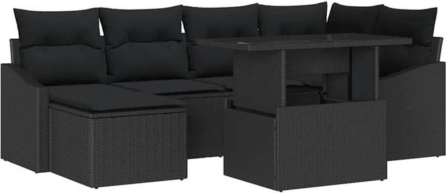 vidaXL Garten-Sofa-Set 7-tlg in Schwarz mit Kissen, modernes Outdoor-Loungemöbel-Set für Garten und Terrasse mit Metallgestell und wetterfesten Polstern - Bild 1