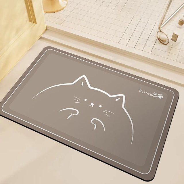 Yiran Furniture Cartoon Katze Fußmatte aus Diatomeenerde, schnelltrocknend und saugfähig, grau/mehrfarbig, B: 40 cm, T: 60 cm - Bild 1