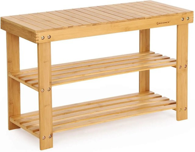 Songmics Schuhregal mit Sitzbank aus Bambus in Natur, B/T/H: 70 x 28 x 45 cm - Bild 1