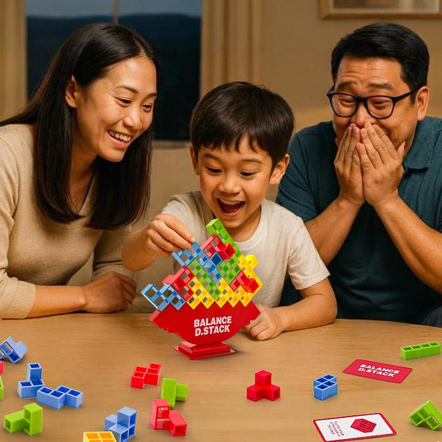 oenas Balance-Stapel-Bauklötze-Puzzle mit Karten, Familienspiel, Partyspiel - Bild 1