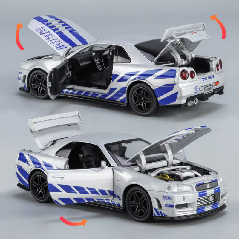MAKEDA Skyline Ares GTR R34 Sportwagen Modell, 1:32, Metall, mit Sound und Licht - Bild 2