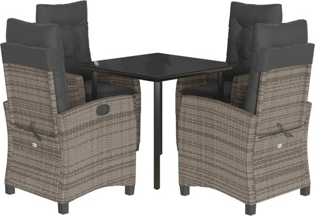 vidaXL 5-teilige Garten-Essgruppe aus Poly-Rattan mit Kissen in Grau und Tisch aus gehärtetem Glas - Bild 1
