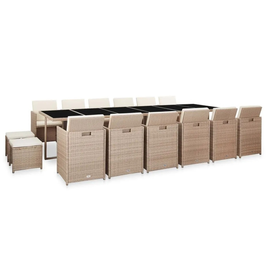 vidaXL 17-teilige Garten-Essgruppe aus Poly Rattan in Beige mit Glasplatte und wetterfesten Auflagen - Bild 2