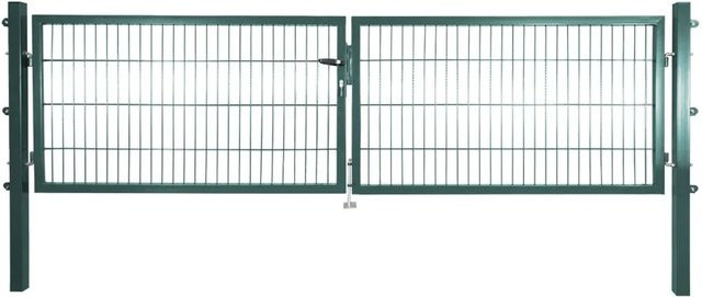 Solid Doppeltor aus Stahl in Grün mit Füllung für Doppelstabmatten, B: 300 cm, H: 80 cm - Bild 1