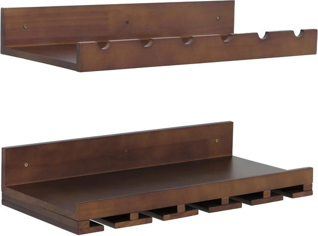 2er-Set MCW Weinregal P22 Wandbar aus Kiefernholz in Braun für 6 Flaschen und 15 Gläser B: 61 cm, T: 28 cm - Bild 2