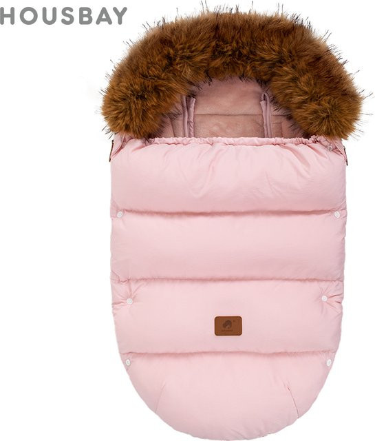 HOUSBAY Baby Kinderwagen Winter Fußsack mit abnehmbarem Pelzkragen in Rosa für Mädchen, 92 cm - Bild 1