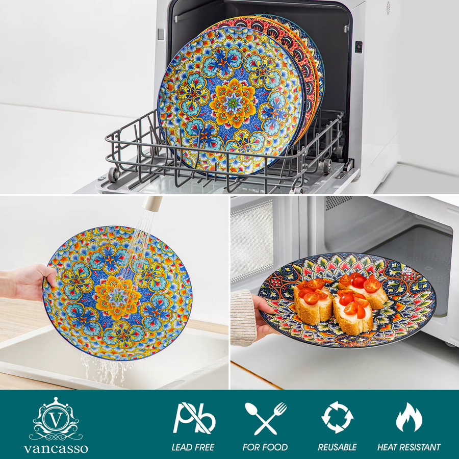 vancasso Keramik Geschirrset im Bohemian-Stil mit Tellern, Suppenschüsseln und Desserttellern, Mehrfarbig, Floral - Bild 4