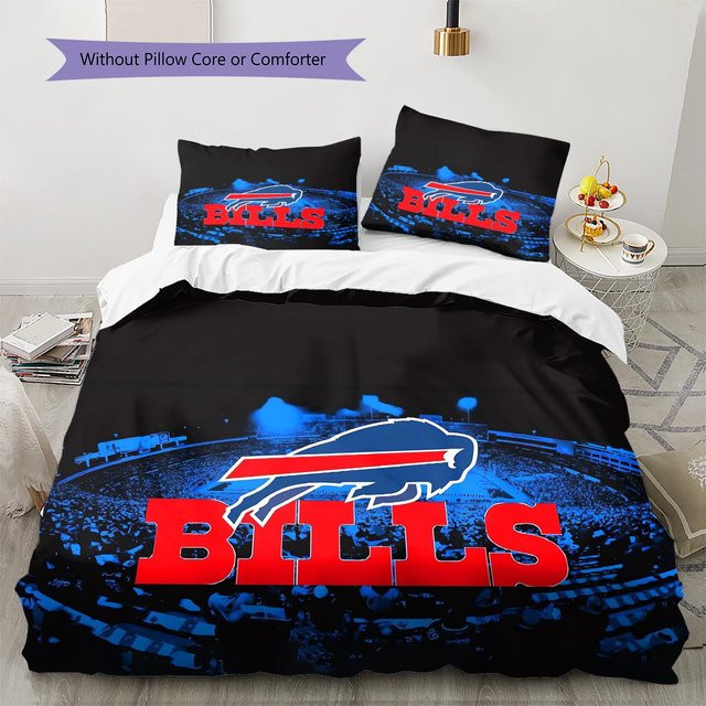 Buffalo Bills Muster Bettwäsche Set mit Bettbezug und 2 Kissenbezügen in Blau, B/H: 155 x 200 cm - Bild 1
