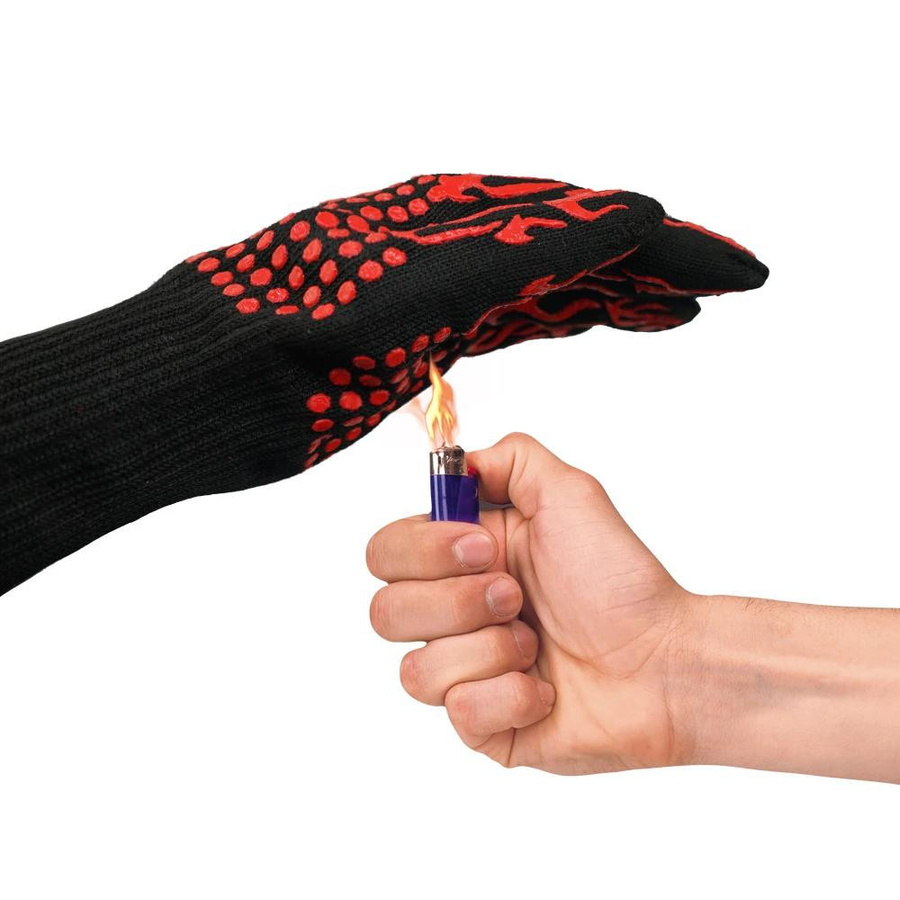 Hitzebeständige Grillhandschuhe aus Silikon und Aramidfaser mit Mikrofaser-Futter, 1 Paar wärmeisolierende Handschuhe für Grill, Kamin und Ofen, Unisex - Bild 1