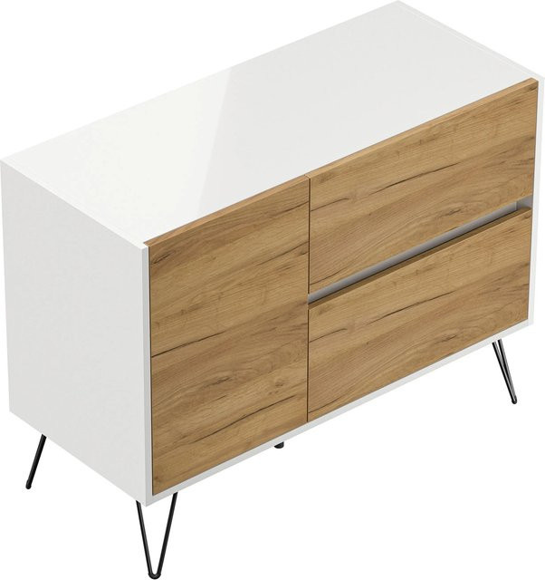 Posseik Sideboard Industrial S in Weiß Eiche mit 2 Schubladen und 1 Tür - Bild 1